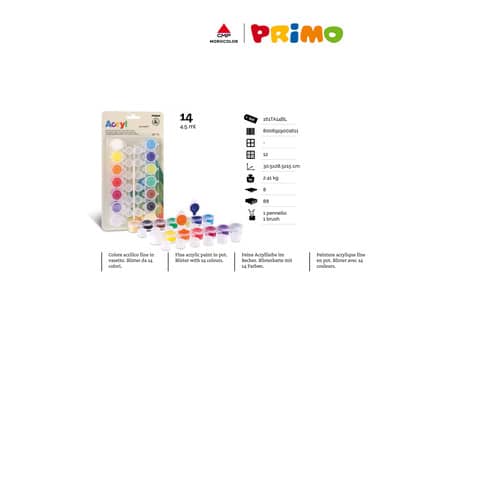 Colori acrilici fini Primo 4,5 ml in conf. da 14 colori assortiti 161TA14BL
